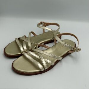 Cole Haan Flynn Flat Sandals Metallic Gold Leather Size 7B Shoes Women’s